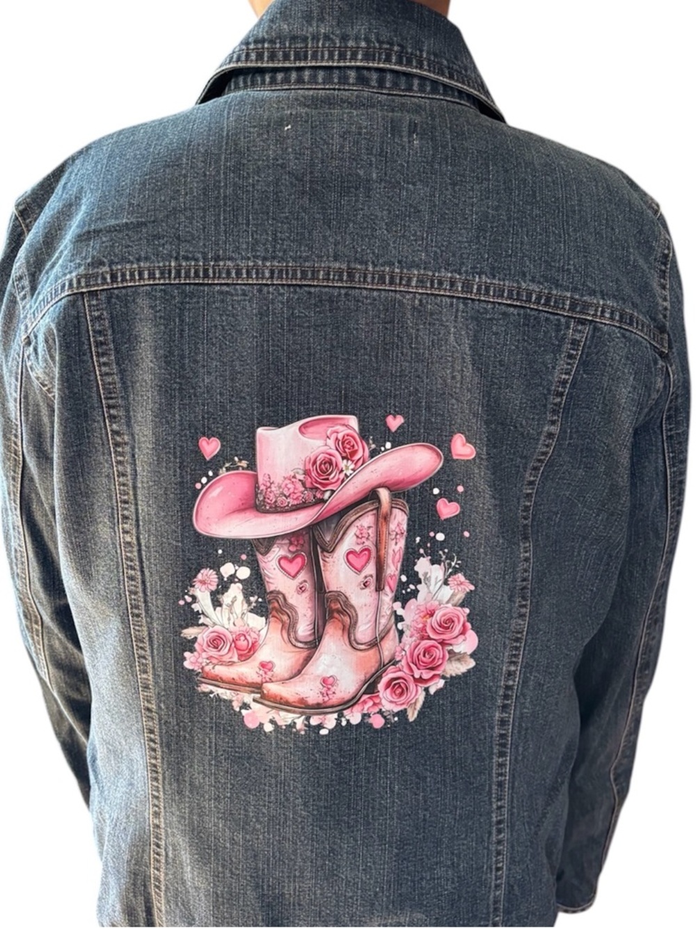Geoffrey Beene Sport Denim Shacket With Western Pink Graphic